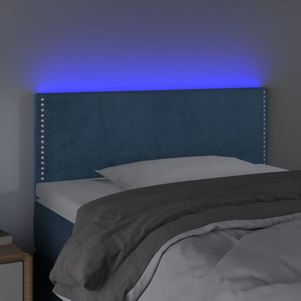 vidaXL Cabeceira de cama c/ luzes LED veludo 90x5x78/88 cm azul-escuro