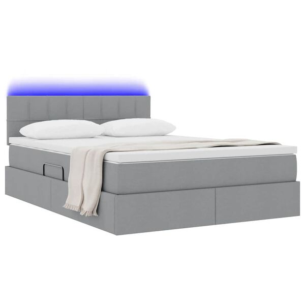 vidaXL Cama com arruma&ccedil;&atilde;o e LED Cinzento-claro 140 x 200 cm tecido