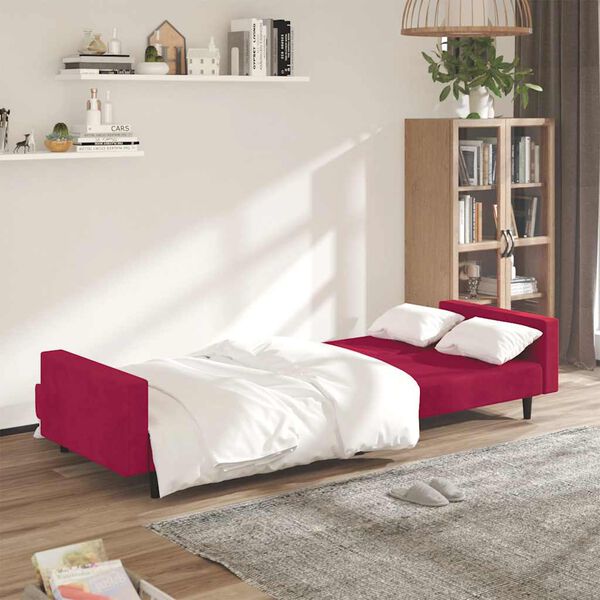 vidaXL Sof&aacute;-cama de 2 lugares veludo vermelho tinto