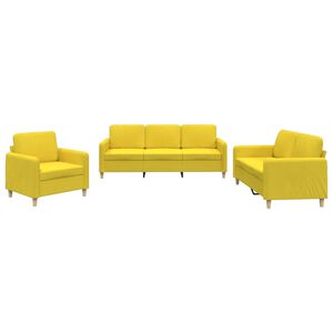 vidaXL 3 pcs conjunto de sof&aacute;s com almofad&otilde;es tecido amarelo-claro