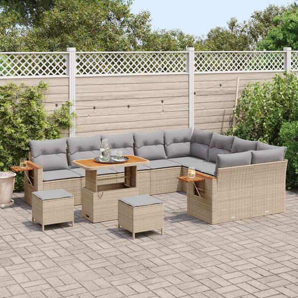 vidaXL Conjunto de Sof&aacute; de Jardim com almofada Bege Rattan Sint&eacute;tico