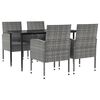 vidaXL 5pcs conjunto de jantar para jardim vime PE e a&ccedil;o cinza e preto