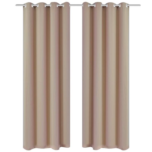 Cortinas opacas com an&eacute;is met&aacute;licos, 2 pe&ccedil;as,135 x 245 cm, creme