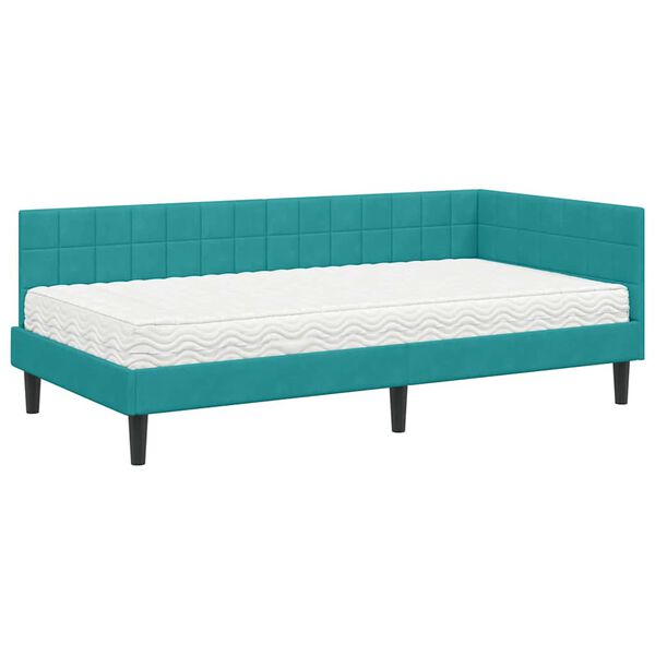 vidaXL Estrutura de Cama de Canto com Colch&atilde;o Turquesa 90 x 190 cm