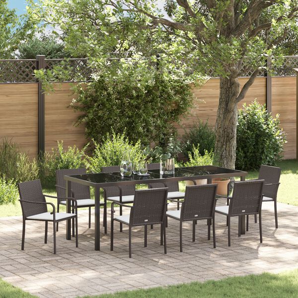 vidaXL Conjunto de Jantar para Jardim 9 pcs Castanho Rattan Sint&eacute;tico