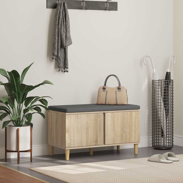 vidaXL Banco de Hall com almofada Carvalho Sonoma 60 x 38 x 46 cm