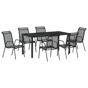 vidaXL Conjunto de Jantar para Jardim 7 pcs Preto Textileno e a&ccedil;o