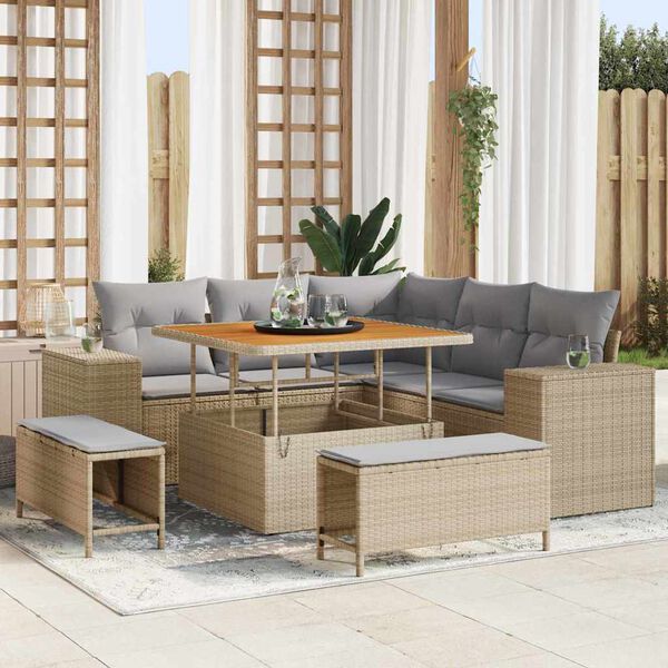 vidaXL Conjunto de Sof&aacute; de Jardim 8 pcs Bege e Cinza Claro