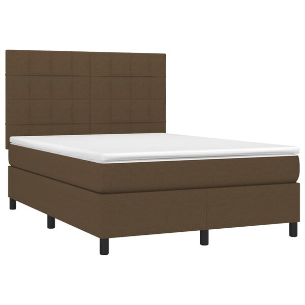 vidaXL Cama box spring c/ colch&atilde;o/LED 140x190cm tecido castanho-escuro