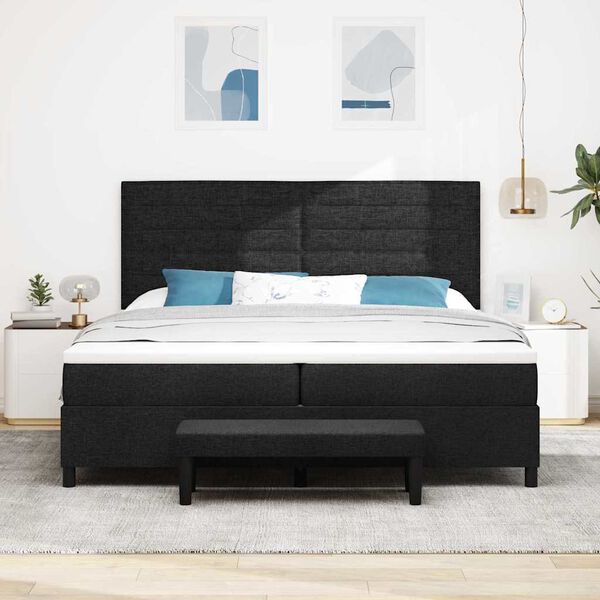 vidaXL Cama Box com colch&atilde;o com cabeceira Preto 200 x 200 cm tecido