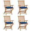 vidaXL Cadeiras de jardim c/ almofad&otilde;es azuis 4 pcs teca maci&ccedil;a