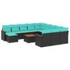 vidaXL Conjunto de sof&aacute; de jardim com 13 pe&ccedil;as e almofadas em rattan sint&eacute;tico preto