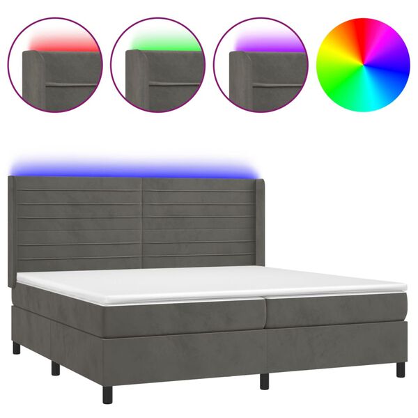 vidaXL Cama box spring c/ colch&atilde;o/LED 200x200cm veludo cinzento-escuro