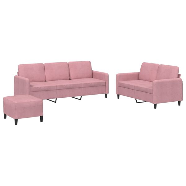 vidaXL 3 pcs conjunto de sof&aacute;s veludo rosa