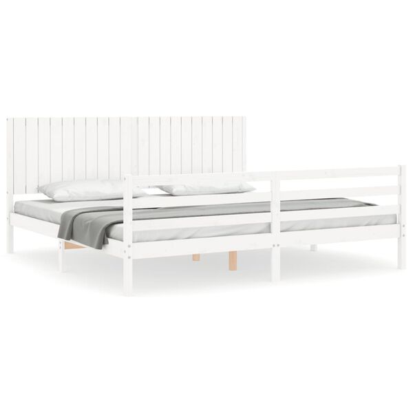 vidaXL Estrutura de cama com cabeceira 200x200cm madeira maci&ccedil;a branco