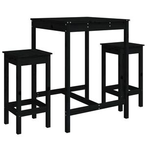vidaXL 3 pcs conjunto de bar para jardim pinho maci&ccedil;o preto