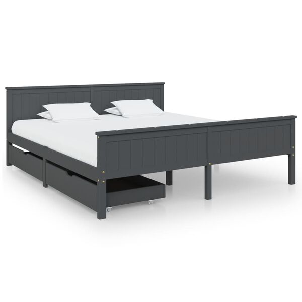 vidaXL Estrutura cama c/ 2 gavetas 180x200cm pinho maci&ccedil;o cinza-escuro