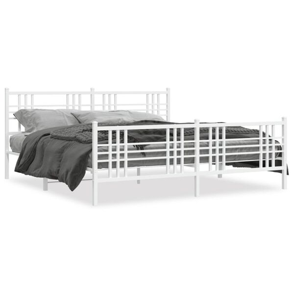 vidaXL Estrutura de cama com cabeceira e p&eacute;s 183x213 cm metal branco