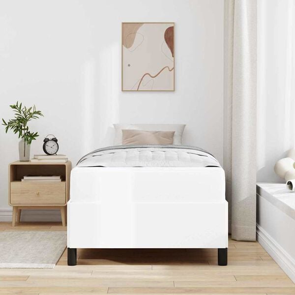 vidaXL Estrutura da Cama com colch&atilde;o Branco 90 x 200 cm tecido