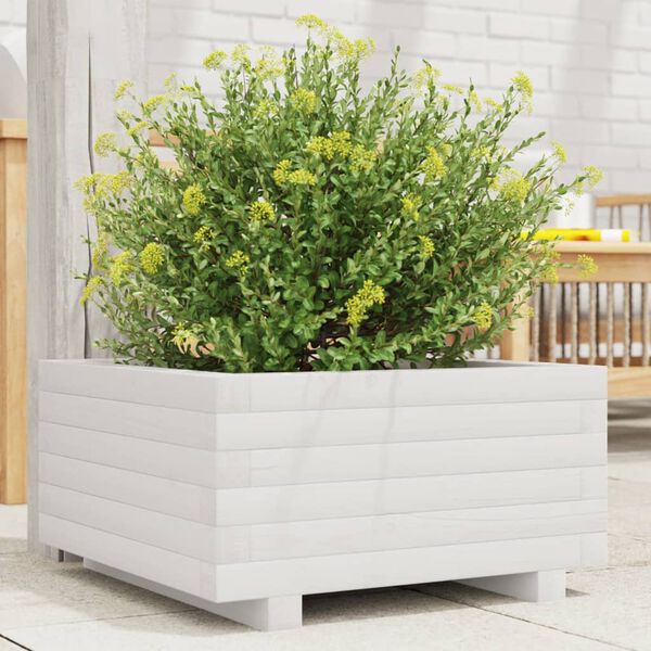 vidaXL Vaso/floreira de jardim 50x50x26,5 cm pinho maci&ccedil;o branco
