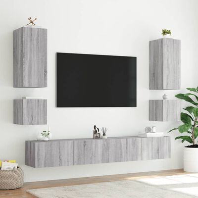vidaXL 6 pcs móveis de parede para TV com luzes LED cinzento sonoma