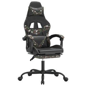 vidaXL Cadeira gaming girat&oacute;ria + apoio p&eacute;s couro art. preto/camuflado