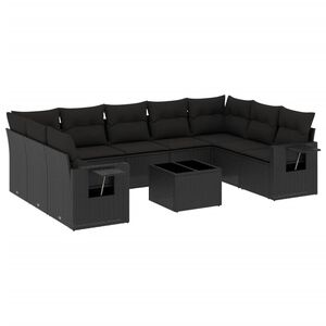 vidaXL 10 pcs conjunto sof&aacute;s de jardim c/ almofad&otilde;es vime PE preto
