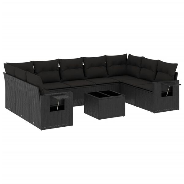 vidaXL 10 pcs conjunto sofás de jardim c/ almofadões vime PE preto