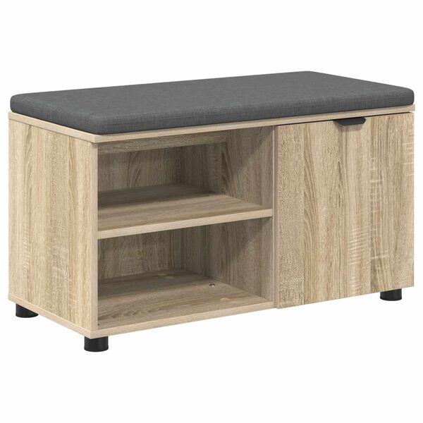vidaXL Banco de Hall com almofada Liso Carvalho Sonoma 80 x 38 x 46 cm