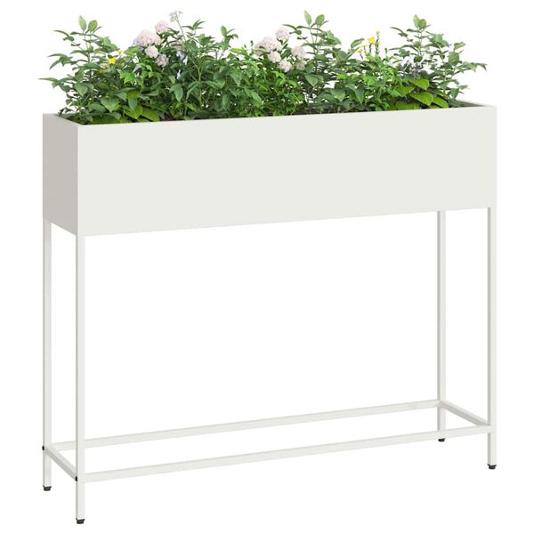 vidaXL Vaso Elevado para Jardim Branco 100 x 26 x 82 cm A&ccedil;o