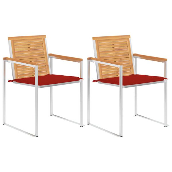 vidaXL Cadeiras de jardim com almofad&otilde;es 2 pcs teca maci&ccedil;a e a&ccedil;o