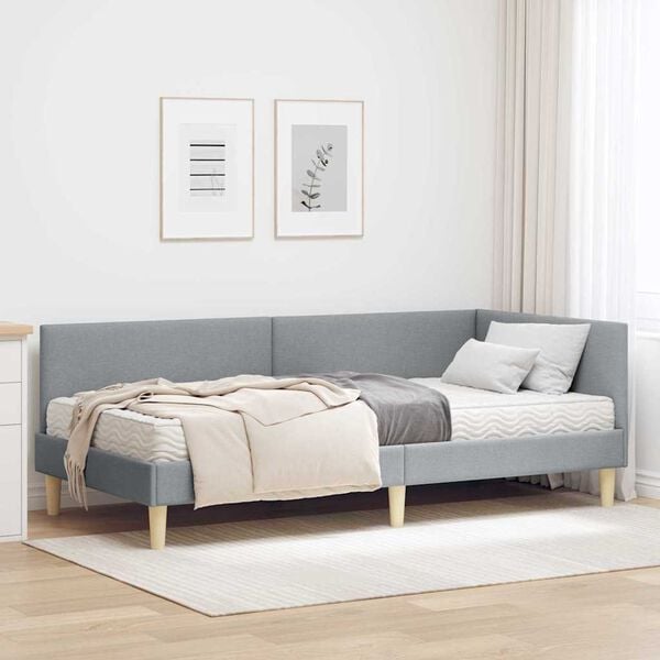 vidaXL Estrutura de Cama de Canto com Colch&atilde;o 2 pcs Cinzento-claro