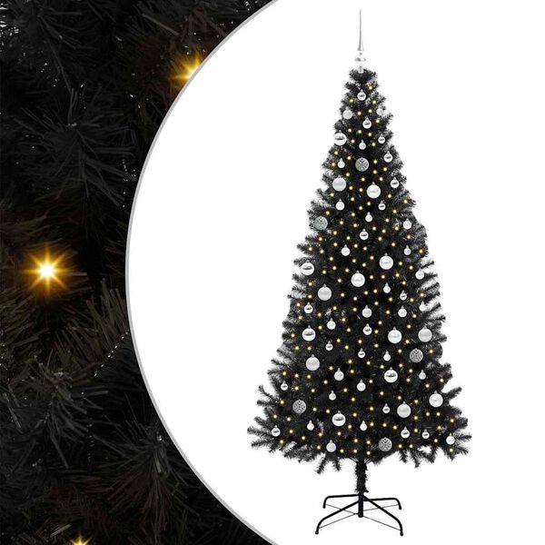 vidaXL &Aacute;rvore de Natal com 300 LEDs com suporte Preto 210 cm PVC