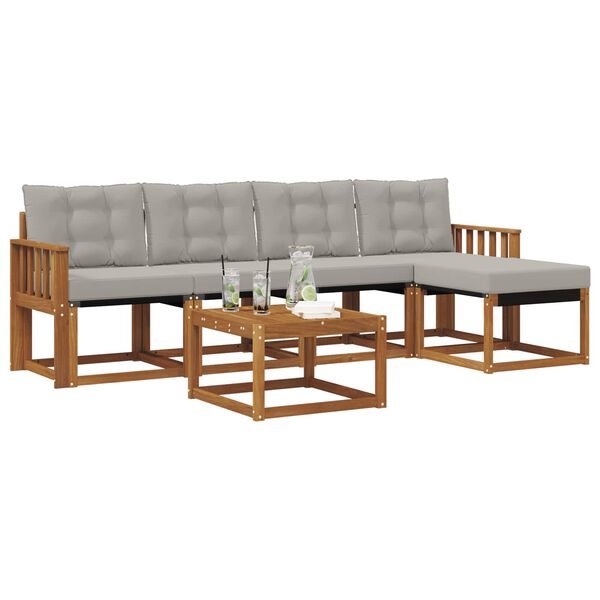 vidaXL Conjunto de Sof&aacute;s para Exterior 6 pcs Cinza Natural e Claro