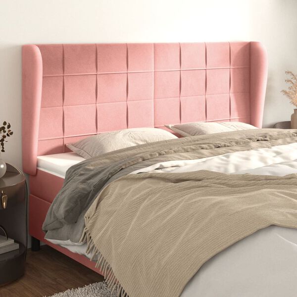 vidaXL Cabeceira cama c/ abas veludo 183x23x118/128 cm rosa