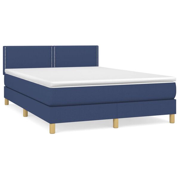 vidaXL Cama com molas/colch&atilde;o 140x190 cm tecido azul