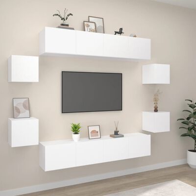 vidaXL Conjunto móveis de TV 8 pcs madeira processada branco