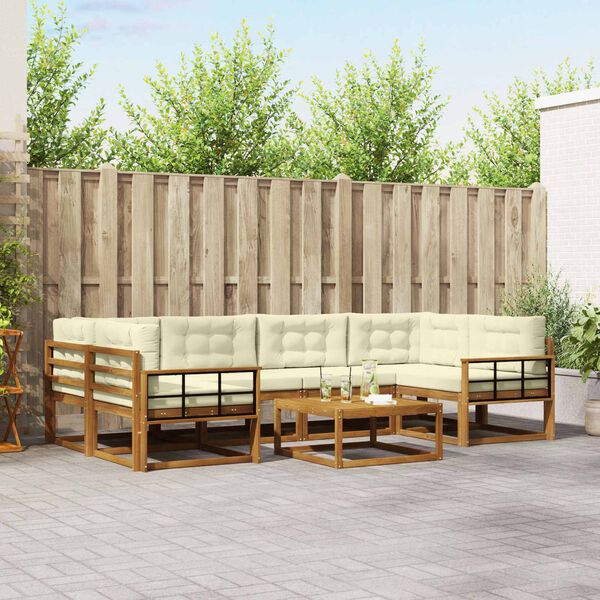 vidaXL Conjunto de Sof&aacute;s para Exterior 7 pcs Natural e Creme