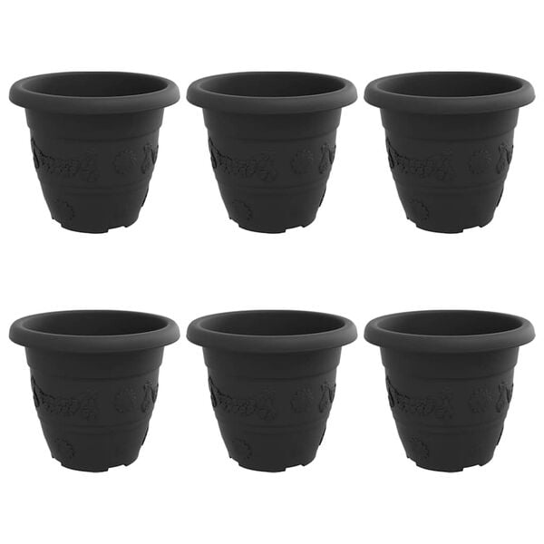 vidaXL Vaso Redondo para Flores 6 pcs Preto &Oslash; 26 x 21.5 cm Pl&aacute;stico