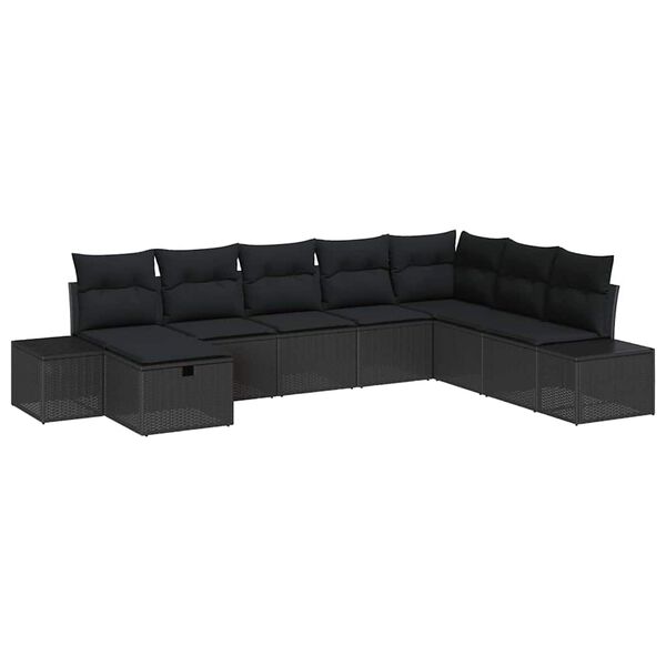 vidaXL Conjunto de Sof&aacute; de Jardim 8 pcs Preto Rattan Sint&eacute;tico