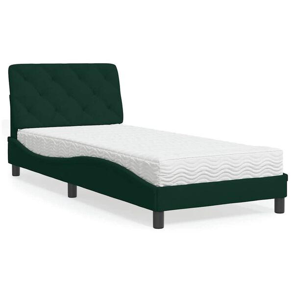 vidaXL Cama com colch&atilde;o 90x200 cm veludo verde-escuro