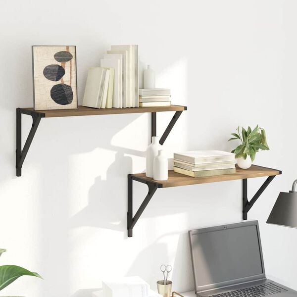 vidaXL Prateleiras de Parede com prateleira 2 pcs Carvalho Artesanal