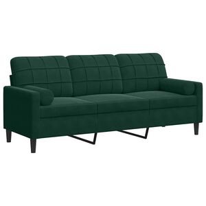 vidaXL Sof&aacute; 3 lug. c/ almofadas decorativas 180 cm veludo verde-escuro