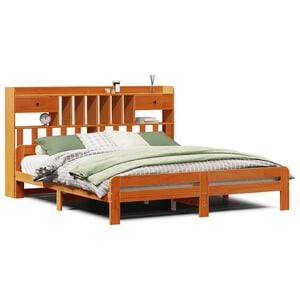 vidaXL Cama com estante sem colch&atilde;o 160x200 cm pinho maci&ccedil;o