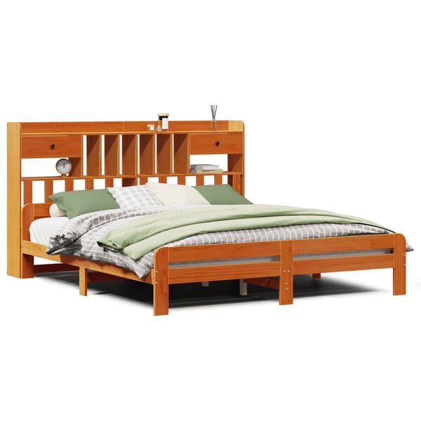 vidaXL Cama com estante sem colchão 140x200 cm pinho maciço