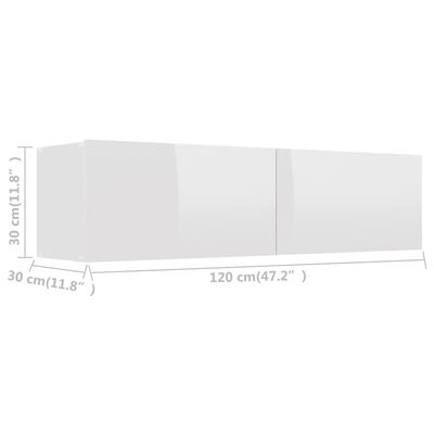 vidaXL Móvel de TV 120x30x30 cm contraplacado branco brilhante