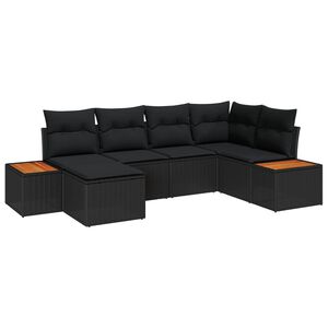 vidaXL Conjunto de Sof&aacute; de Jardim com almofada 7 pcs Preto Polirattan