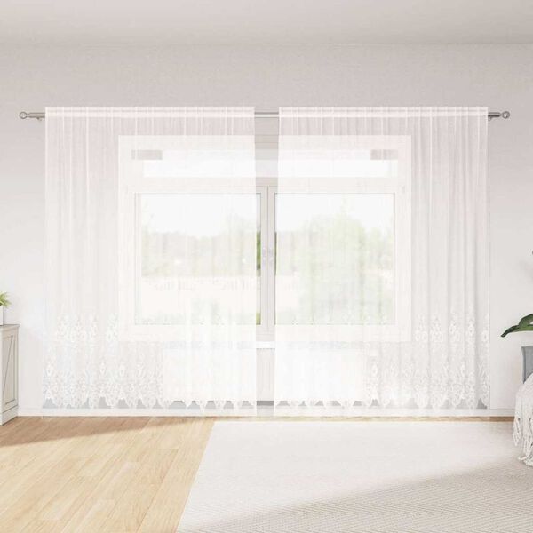 vidaXL Cortina de Renda com cortinas Branco 220 x 300 cm Poli&eacute;ster