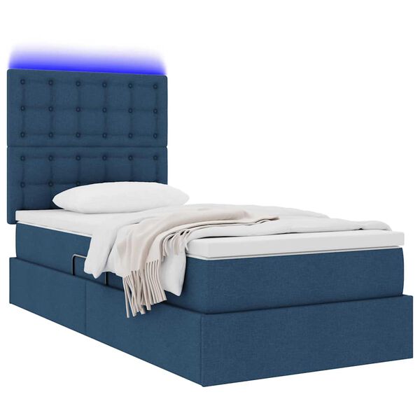 vidaXL Cama com arruma&ccedil;&atilde;o e LED com colch&atilde;o Azul 90 x 190 cm Poli&eacute;ster