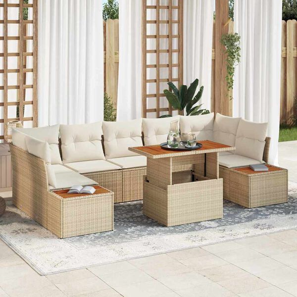vidaXL Conjunto de Sof&aacute; de Jardim 8 pcs Bege Rattan Sint&eacute;tico